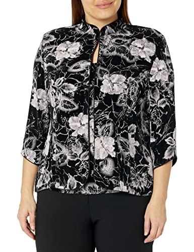 Photo 1 of Alex Evenings Womens Plus Size Printed Mandarin Neck Twinset Tank Top and Jacket Dress Shirt, Black Shell Pink, 2X US