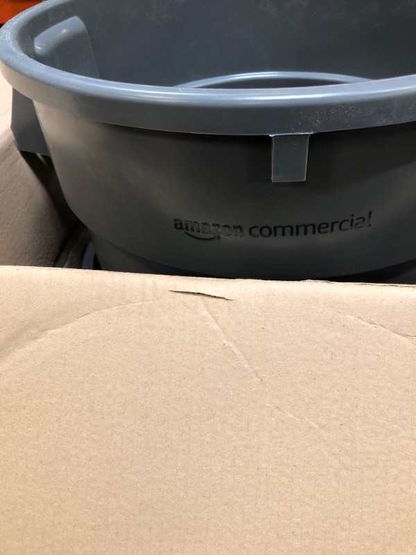 Photo 1 of AmazonCommercial 32 Gallon Heavy Duty Round Trash/Garbage Can, Grey, 2-pack GREY 32 GALLON (Pack of 2)