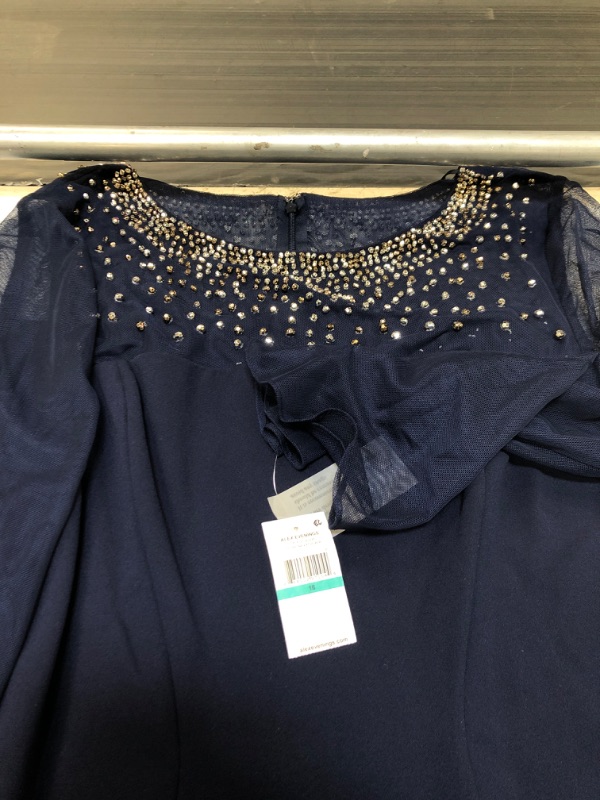 Photo 3 of Alex Evenings Women's Short Shift Dress with Embellished Illusion Detail 16 Navy/Silver