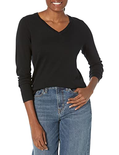 Photo 1 of Amazon Essentials Women's Classic-Fit Lightweight Long-Sleeve V-Neck Sweater (Available in Plus Size), Black, XX-Large
