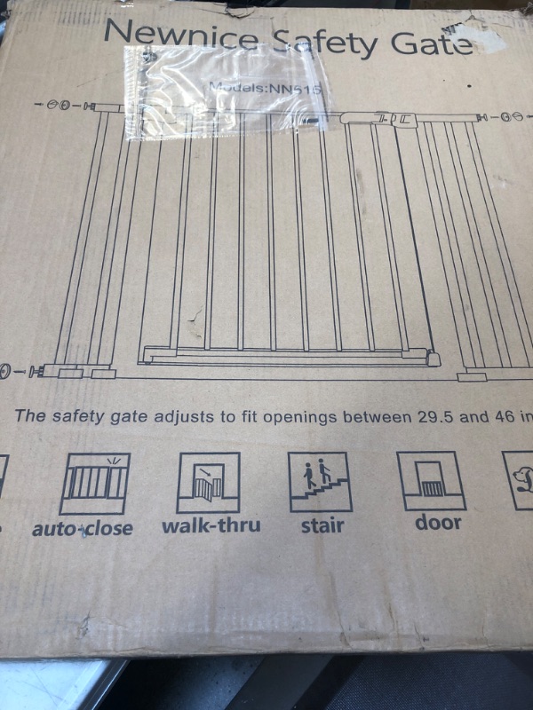 Photo 2 of Newnice 29.7"-46" Safety Baby Gate for Stairs, Auto Close Pressure Mounted Easy Walk Thru Dog Pet Gate for The House, Doorways, Extra Wide Child Gates for Kids Toddler, White