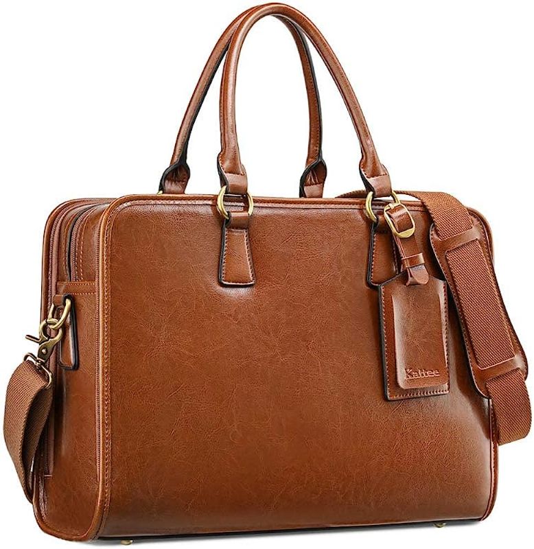 Photo 1 of Kattee Genuine Leather Briefcase for Women, Large Capacity Laptop Bag with Luggage Tag