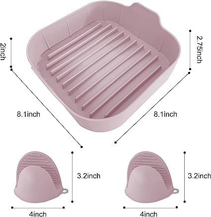 Photo 1 of Air Fryer Liners Reusable, 8.1 Inch Silicone Air Fryer Basket Square,Food Safe Pot Air Fryer Replacement Accessories,Easy Cleaning Dishwasher Washable Air Fryer Pan Replacement Pad Parchment (Grey2) Pink3