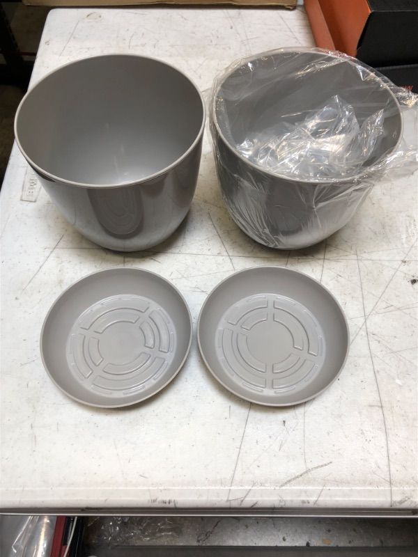 Photo 1 of 5.5 PLASTIC PLANT POTS WITH SAUCERS - GREY (2 PACK)