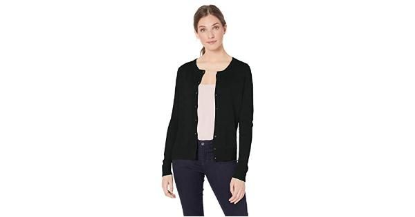 Photo 1 of Essentials Women's Lightweight Crewneck Cardigan Sweater, Black, Medium
