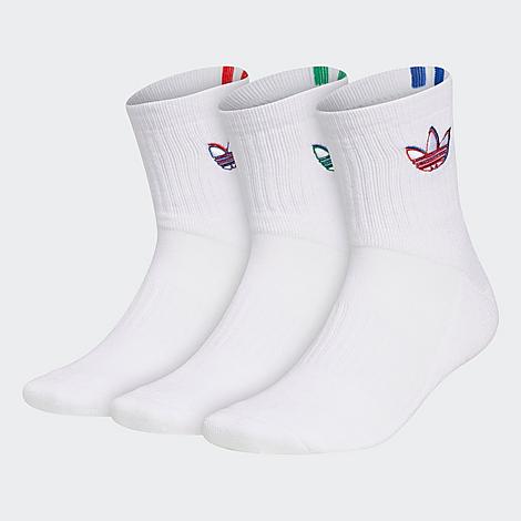 Photo 1 of Adidas Men's Originals Courtside Quarter Socks (3-Pack) in White/White Size Large Polyester/Acrylic
