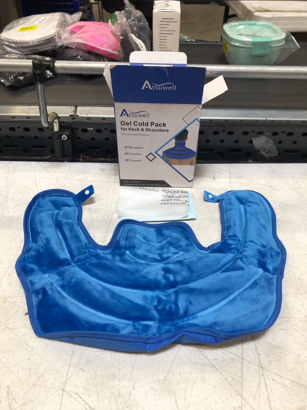 Photo 2 of Atsuwell Ice Pack for Neck and Shoulders Pain Relief Cold Compress Therapy Shoulder Ice Packs for Injuries Reusable Gel, Large Upper Back Cold Pack Wrap for Swelling, Bruises, Sprain, Surgery Blue