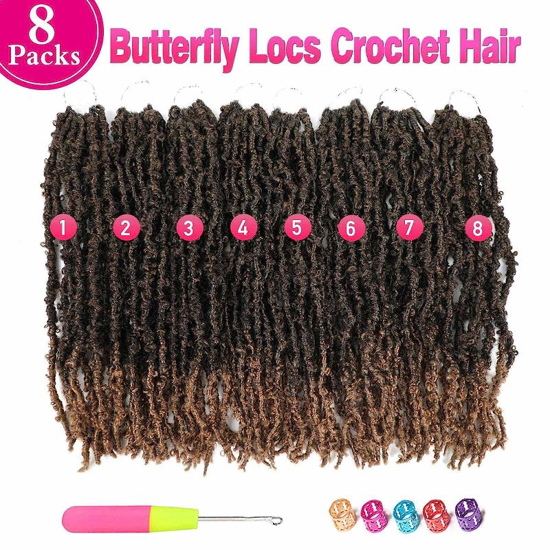 Photo 1 of Col Bling Butterfly Locs Crochet Hair 18 Inch 8 Packs Pre-Looped Soft Distressed Faux Locs Synthetic Hair (18Inch 8Packs, #1B/T27)
