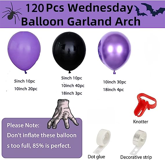 Photo 1 of 120pcs Wednesday Addams Balloon Garland Arch Kit Black and Chrome Purple Silver Balloons for Wednesday Themed Party Supplies Birthday Party Decoration