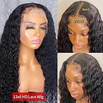 Photo 1 of 24 Inch Invisible HD Lace Front Wigs Human Hair, Water Curly Lace Frontal Wigs with Baby Hair Brazilian Virgin Deep Curly Wet and Wavy Human Hair Wigs For Black Women Natural Color(24 Inch, 13x6 Water)