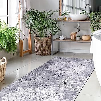 Photo 1 of achine Washable Runner Rugs with Non Slip Anti-Slip Backing for Kitchen Hallway Entryway, Distressed Vintage Runner Rug 2x10, Stain and Water Resistant, Bohemian Indoor Carpet 