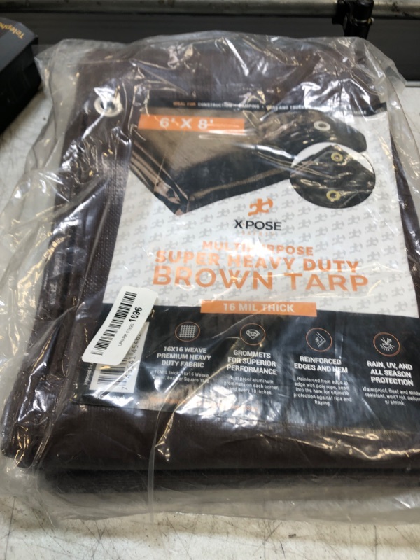 Photo 2 of 6' x 8' Super Heavy Duty 16 Mil Brown Poly Tarp Cover - Thick Waterproof, UV Resistant, Rip and Tear Proof Tarpaulin with Grommets and Reinforced Edges - by Xpose Safety