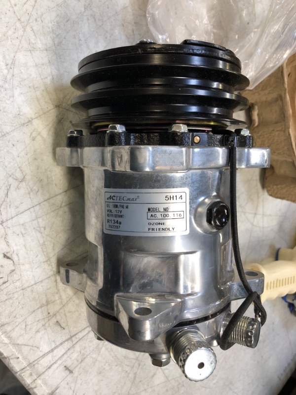 Photo 2 of ACTECmax Universal A/C Compressor with Black PV7 Clutch SD 508 Style 5H14 R134A Serpentine Belt