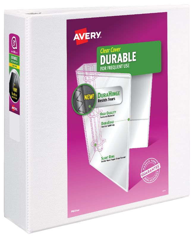 Photo 1 of Avery 17042 Durable Vinyl EZ-Turn Ring View Binder, 11 X 8-1/2, 3' Capacity, White
