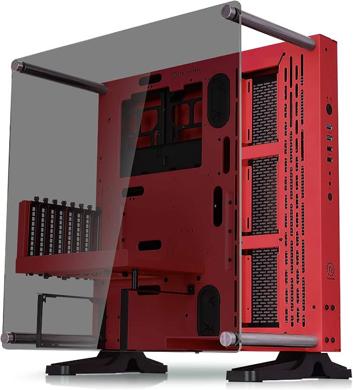 Photo 1 of Thermaltake Core P3 ATX Tempered Glass Gaming Computer Case Chassis, Open Frame Panoramic Viewing, Glass Wall-Mount, Riser Cable Included, Red Edition, CA-1G4-00M3WN-03
