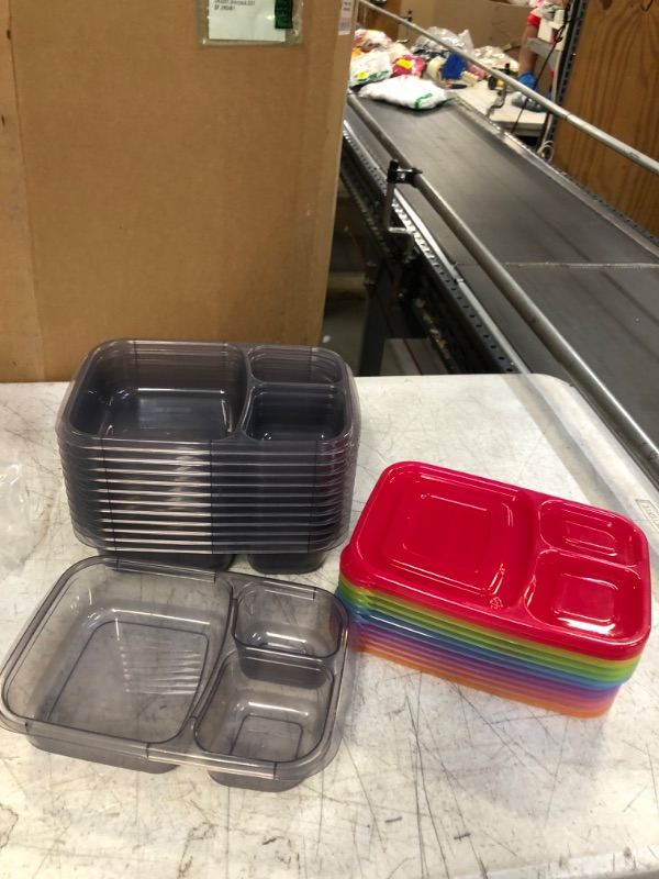 Photo 1 of  Lunch Boxes - Reusable 3-Compartment Food Containers for School, Work, and Travel, Set of 10