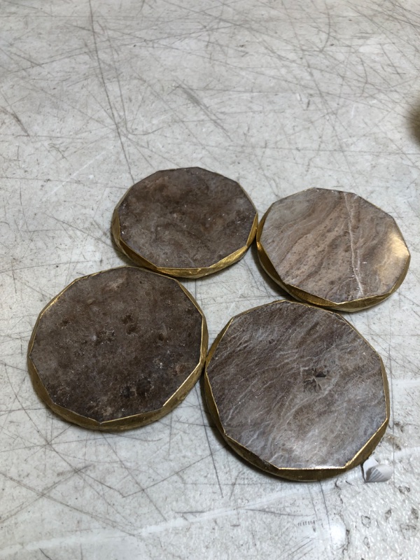 Photo 2 of 4 Pack Alabaster Selenite Geode Coasters for Drinks, Stone Slices with Gold Edge Trim (3.5 Inches)