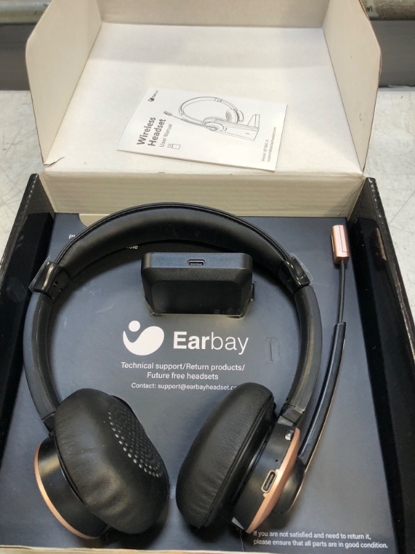 Photo 2 of Earbay Wireless Headset, Bluetooth Headset with Microphone Noise Cancelling & USB Dongle, Office Wireless Headphones with Mic Mute & Charging Dock for PC/Cell Phone/Zoom/Skype/Conference/Call Center