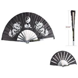 Photo 1 of 13 1/2 X 26 Steel Black Kung Fu Fan with Dragon Print
