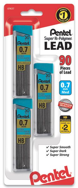 Photo 2 of 2CT OF Super Hi-Polymer Lead Refills, 0.7mm, HB, Black, 30/Tube, 3 Tubes/Pack
