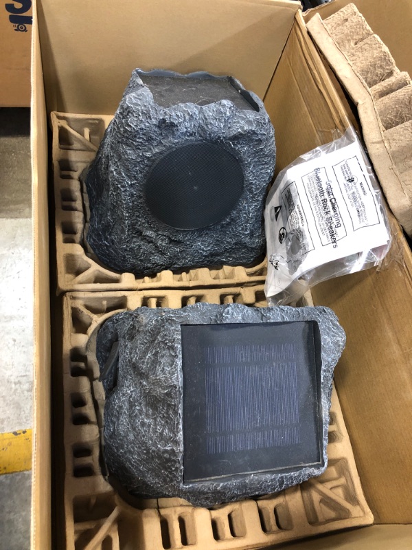 Photo 3 of Innovative Technology Outdoor Rock Speaker Pair - Wireless Bluetooth Speakers for Garden, Patio, Waterproof, Built for all Seasons & Solar Powered with Rechargeable Battery, Music Streaming - Charcoal