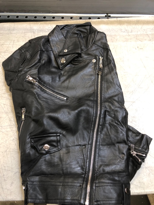 Photo 1 of DIASHINY Faux Leather Jacket For Women Crop Short Cropped PU Slim Zip Up Moto Biker Coat Motorcycle Jackets 013 Black Large