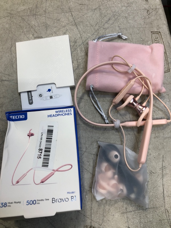 Photo 2 of TECNO B1 Bluetooth Headphones, Bluetooth Earbuds Wireless with 38Hrs Playtime, Wireless Bluetooth Headphones for Sports, Sweatproof & IPX5 Waterproof Wireless Headphones?Pink?