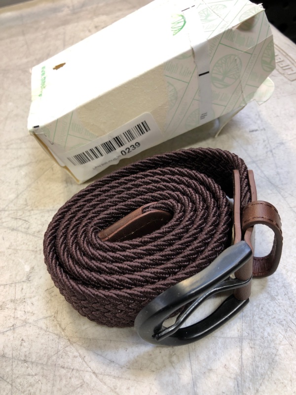 Photo 1 of Braided Stretch Elastic Belts Pin Oval Solid Black Belt Buckle PU Loop End Tip Men/Women/Junior 