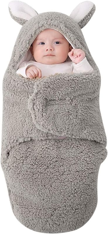 Photo 1 of Baby Swaddle Blankets TOG 2 Sherpa Newborn Wearable Blanket with Cute Rabbit Ears Warm Baby Hooded Sleep Swaddling Wrap Gift for Infants 3-6 Month, Grey