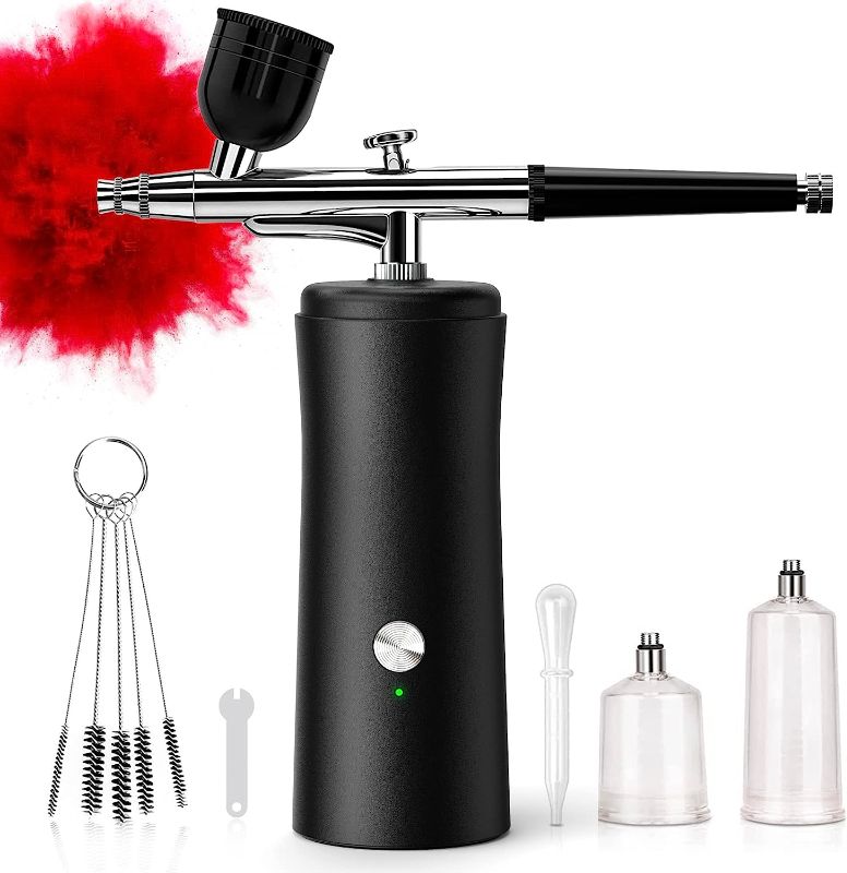 Photo 1 of Airbrush Kit with Compressor,Cordless Air Brush Set for Painting,32 PSI,Gravity Feeding,0.3 mm Tip,3 Levels, Ideal for Model,Miniature,Nail,Tattoo,Art,Barber;Double as Portable Mini Airbrushes
