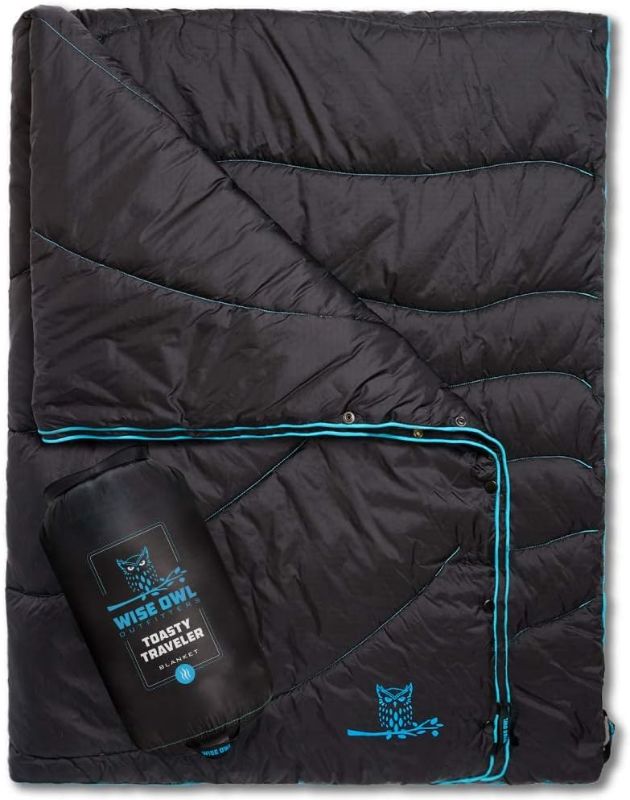 Photo 1 of 78"L x 55"W WISE OWL OUTFITTERS CAMPING BLANKET BLACK & SKY BLUE