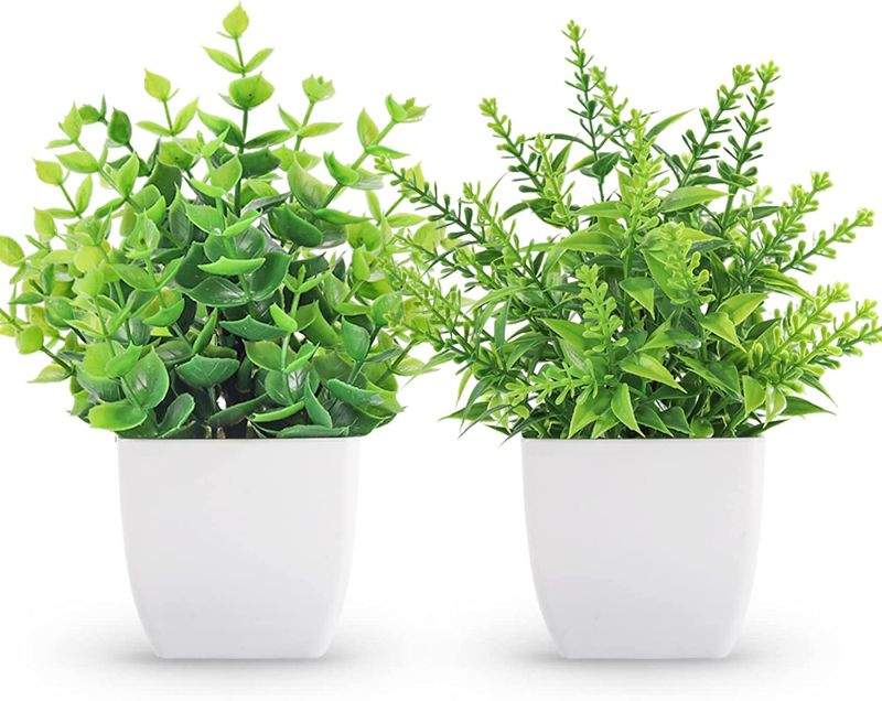 Photo 1 of 2 Packs Small Fake Plants Artificial Greenery Plants in Pots for Home Bedroom Bathroom Farmhouse Kitchen Decor Indoor
