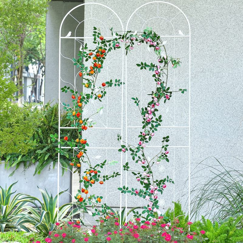 Photo 1 of  Large Metal Garden Trellises for Climbing Plants - 82.5 Inch Tall & 2PC Black Pack - Beautiful Retro Style Metal Fence Trellis - Gardening Vines Plant Support for Flower Rose Climbing
