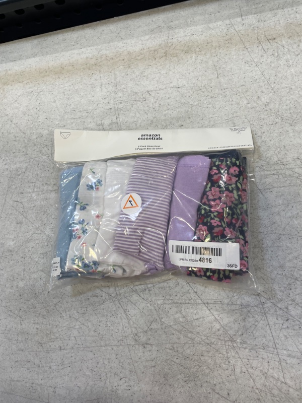 Photo 1 of Amazon Essentials Women's Cotton Bikini Brief Underwear (Available in Plus Size), Multipacks 6 White, Wildflowers Large