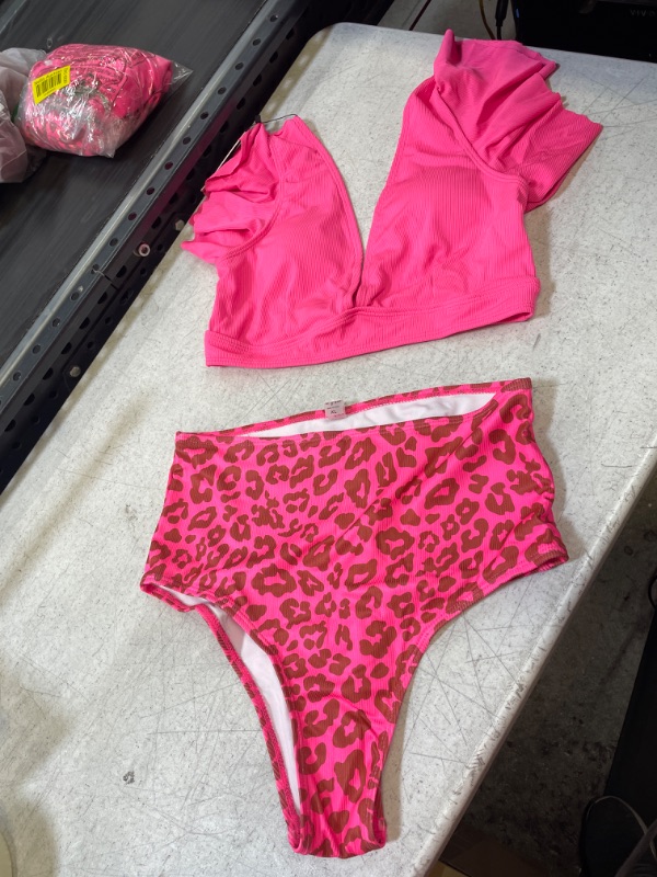Photo 1 of  Hot Pink Flirty Ruffle High Waist Swimsuit 2 Piece  XL