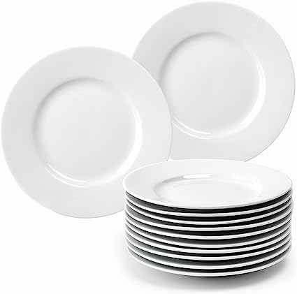 Photo 1 of 12-Piece Porcelain Dessert Plates, Small White Plates for Appetizer, Cake and Sauce, Round Dinnerware Saucer Sets, Scratch Resistant, Lead-Free, Microwave, Oven, and Dishwasher Safe (9-inch)