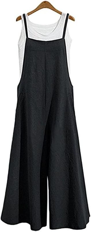 Photo 1 of Aedvoouer Women's Baggy Plus Size Overalls Cotton Linen Jumpsuits Wide Leg Harem Pants Casual Rompers XL