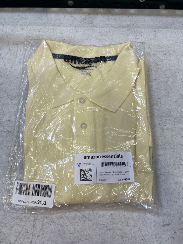 Photo 1 of Amazon Essentials Men's Regular-Fit Cotton Pique Polo Shirt X-Large Light Yellow