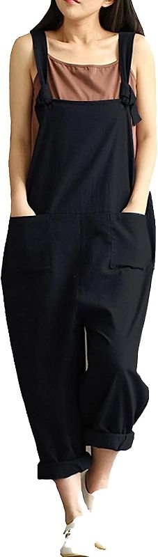 Photo 1 of Aedvoouer Women's Jumpsuits Overalls Plus Size Wide Leg Loose Cotton Linen Baggy Bib Pants 3XL