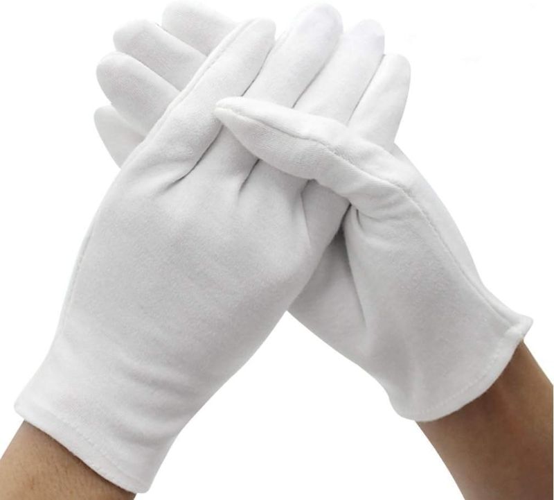 Photo 1 of 12 Pairs White Cotton Gloves Soft mittens, Jewelry Inspection Stretchy Work Gloves