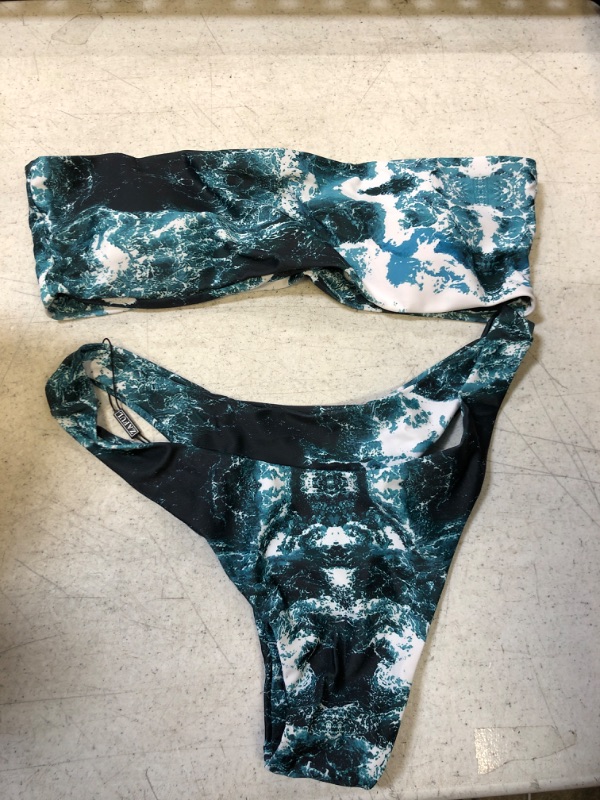 Photo 1 of ZAFUL Women O Ring Bandeau Bikini Set, Strapless Swimsuit Tie Bikini High Cut 2 Pieces Bathing Suit SIZE S