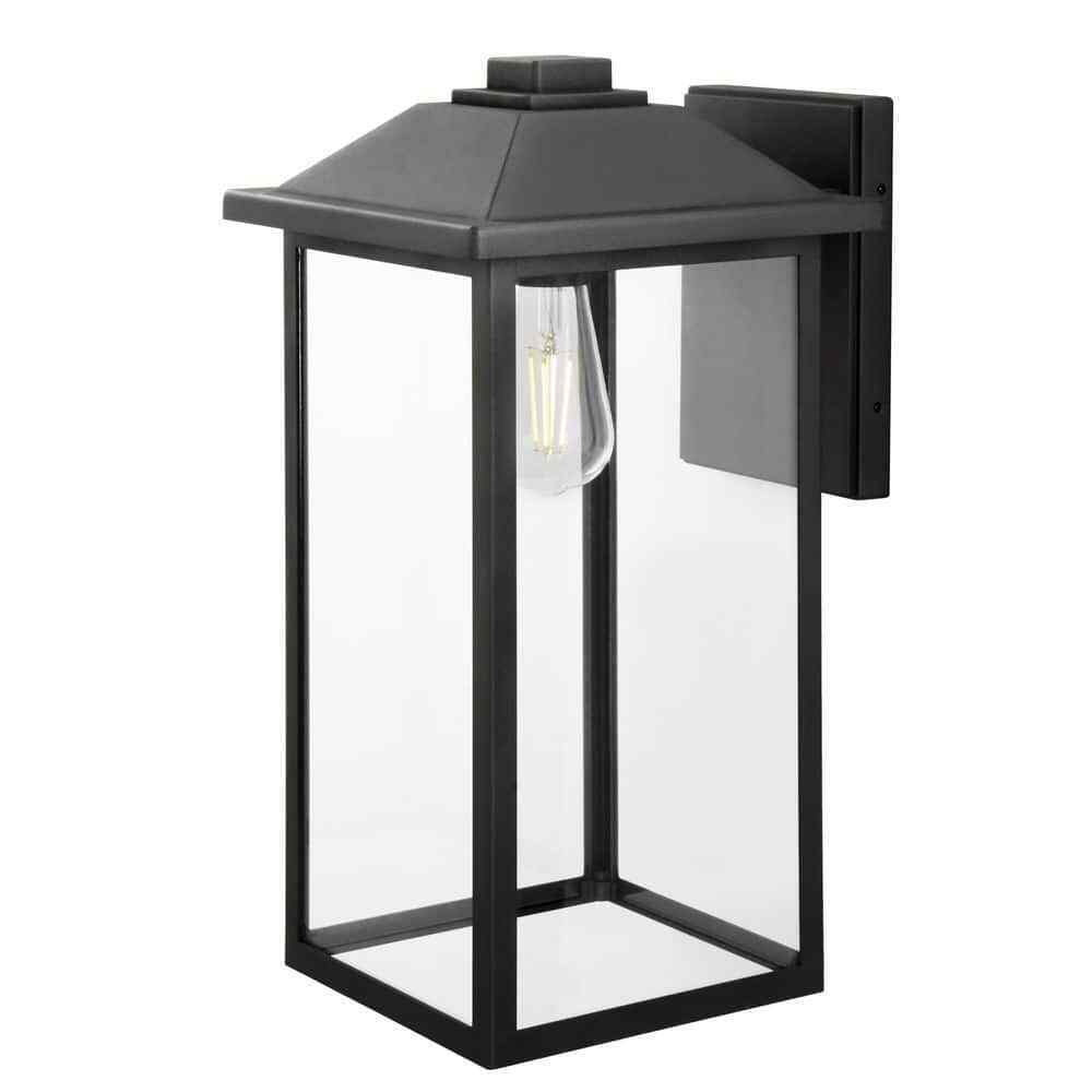 Photo 1 of 18 in. Bronze Hardwired Classic Outdoor Wall Lantern Sconce with Clear Glass
