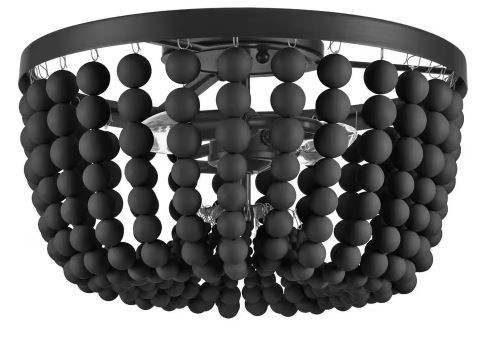 Photo 1 of 2-Light Black Beaded Flush Mount Ceiling Light Fixture with Black Beaded Shade