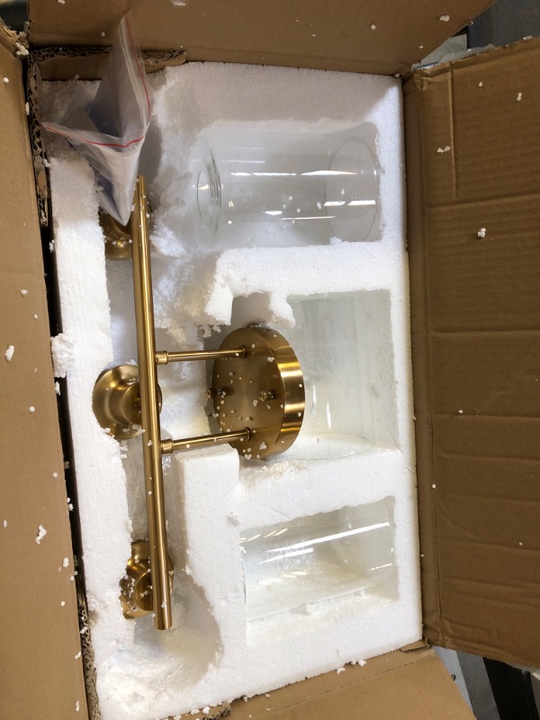 Photo 2 of 3-Light Gold Bathroom Light Fixtures, Modern Bathroom Vanity Light with Clear Glass Shade, Brushed Brass Bath Wall Mount Lights, Wall Lamp for Mirror Kitchen Bedroom Hallway Living Room Hallway Brushed Gold