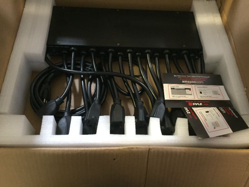 Photo 1 of Pyle 19 Outlet 1U 19" Rackmount PDU Power Distribution Supply Center Conditioner Strip Unit Surge Protector Cord (PCO865) Black & 2-Pc 1U Server Rack Shelf, Black-Pyle PLRSTN14UX2 Power Pig Tales + 2-Pc Rack Shelf