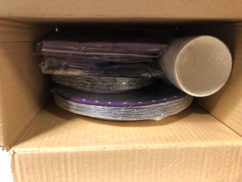 Photo 2 of 90PCS Party Plates Disposable Dinner Plates Party Supplies Birthday Plates Graduation Plates 10*7Inch Plate 10*9Inch Plate 10*Knife 10*Fork 10*Spoon 10*Straws 10*Cups 20*Napkins for Birthday (Purple)
