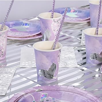 Photo 1 of 90PCS Party Plates Disposable Dinner Plates Party Supplies Birthday Plates Graduation Plates 10*7Inch Plate 10*9Inch Plate 10*Knife 10*Fork 10*Spoon 10*Straws 10*Cups 20*Napkins for Birthday (Purple)

