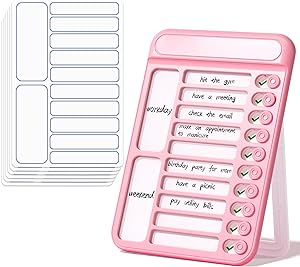 Photo 1 of ZZWS Chores Chart for Kids Portable Self-discipline Chores Chart Daily Checklist Board with 15 Pcs Blank Paper Adults Schedule Reminder Board Magnetic Routine Chart for Home School Office (Pink)
