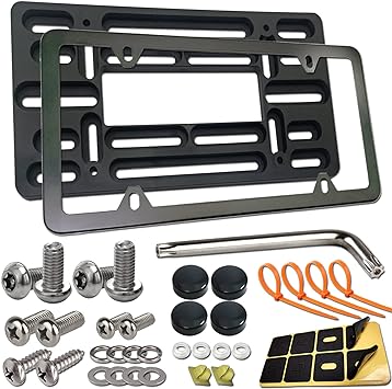 Photo 1 of Aootf Front License Plate Bracket- Universal Bumper Mounting Kit, Car Tag Holder Adapter & Black Aluminum Plate Cover, Anti-Theft Lock Screw Bolt Caps, For US Vehicle Trailer Truck
