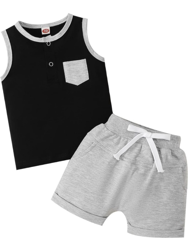 Photo 1 of Mecykcsr Toddler Baby Boy Clothes Tank T-shirt Tops and Solid Shorts Infant Boy Summer Shorts Set Outfits 7m